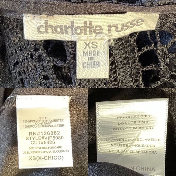 Charlotte Russe Black Crochet 3/4 Sleeve Romper X-Small XS - Picture 8 of 8